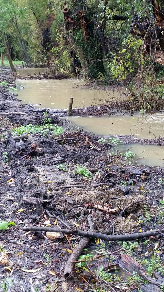 Picture of flood water being held back by leaky dams